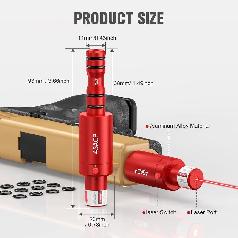 VANTARA 2-in-1 Laser Cartridge with Bore Sighter Suitable for 9mm/38spl/40S&W/10mm/45ACP/22LR/25mm/27mm Caliber, for Shooting Training Practice & Sight Calibration, Rechargeable - Image 4